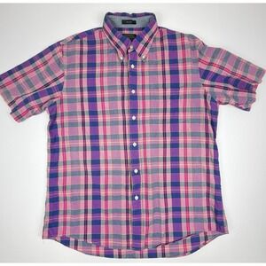 Pendleton Seaside Button Down Shirt Men's Large Pink Blue Plaid Short Sleeve